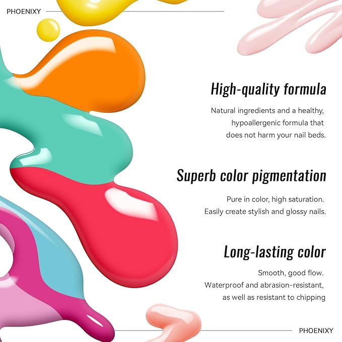 phoenixy 50 Pcs Gel Nail Polish Set, 42 Colors Gel Nail Kit with Base & 4 Effects Top Coat All Seasons Nail Polish Set Christmas Gifts for Women Girls