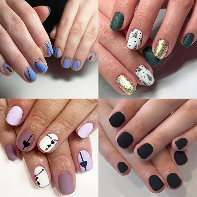 AddFavor Press on Nails Short Square Fake Nails, 576pcs 24 Colors Round Square Press on Nails Full Cover Acrylic Nail Press ons, Matte False Nail Tips for Girls Teens Glue on Nail