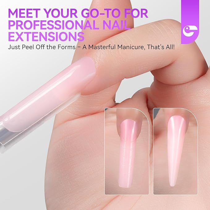 Gelike EC Sandwich Dual Forms for Polygel: Reusable Square Nail Form for Builder Gel & Acrylic Nails - 240pcs 15 Size with Guidelines to Create Short, Medium, Long Styles - C-Curve with Straight Sides