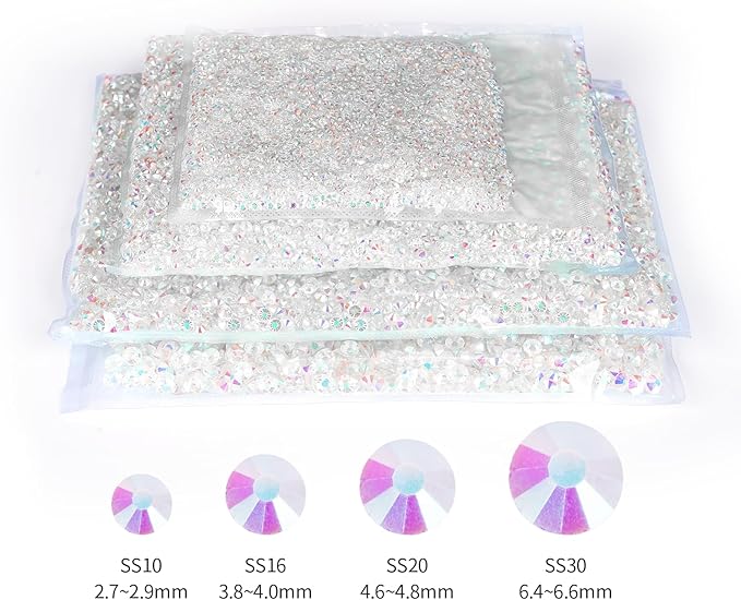 10000PCS Transparent AB Rhinestones Bulk, Flat Back Crystal Glass Stone Round Gems,SS10, 2.7-2.9mm
