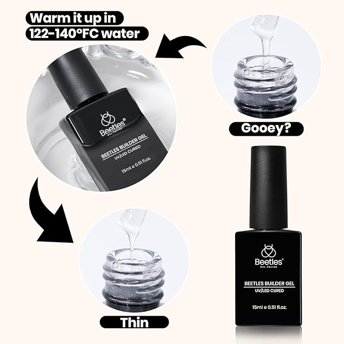 Beetles Builder Gel for Nails,3 Pcs Clear Builder Nail Gel with Base & Top Coat Gel for Nail Strengthening Apex Building Extension for Beginner DIY Salon at Home,UV & LED Lamp Needed