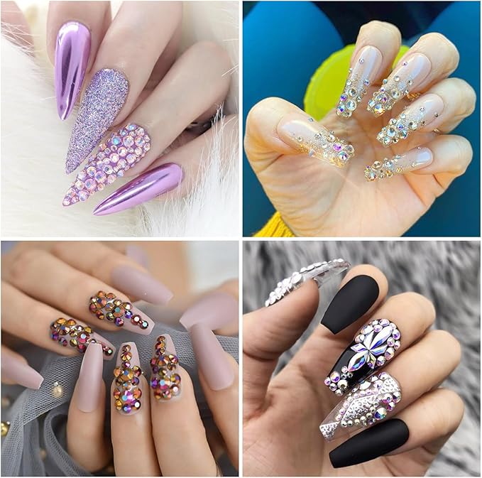 Craftdady Hotfix Nail Rhinestones 7680Pcs Flat Back Glass Nail Charms Small Crystals Nail Gems Bulk for Nail Decorations Wedding Makeup Scrapbook,12 Colors