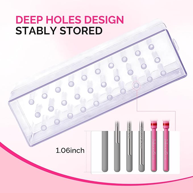 MelodySusie Nail Drill Bits Holder, 30 Holes Case, Portable Dustproof Displayer Organizer Container, Nail Tech Professional Nail Art Tool, Travel Salon Home, Clear (Drill Bits Not Included)