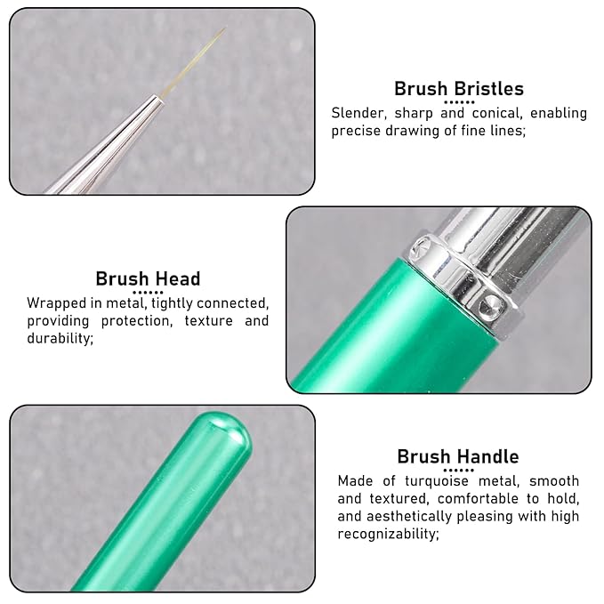 DANNEASY Liner Nail Art Brush, Nail Art Liner Brushes for Brush Strokes/Flower Outline/Thin Details/Fine Drawing Professional Manicure Brushes - Size 12mm