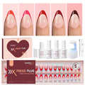 Beetles X Press Plus Gel Nails Kit - Rouge French | 5 Colors Valentines Press On Nails Short Almond | 160Pcs 16 Sizes All-in-One Kit With Nail Glue,Remover,Builder Top Coat,Nail Lamp Gift