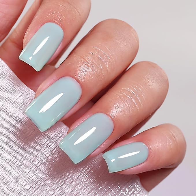 Jelly Gel Polish, Light Jade Green Jelly Nail Gel Polish Translucent Spring Summer Sheer Soak off UV LED for Nail Art DIY Manicure 0.5 Fl Oz