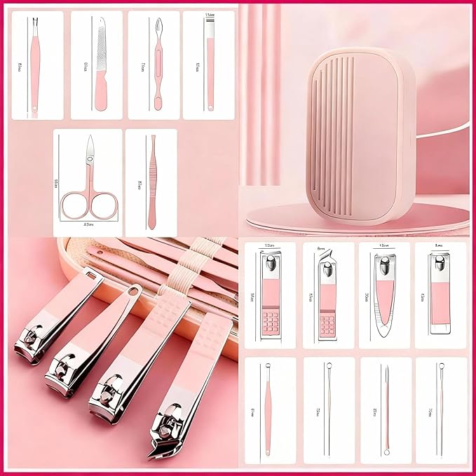 Manicure Set 14 in 1 Nail Clipper Set, Stainless Steel Nail Care Pedicure Tools With Case, Portable Travel Pedicure Kit for Men Women, Travel Grooming Facial Care Tools Set Christmas Stocking Stuffers