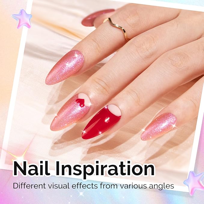 MelodySusie Jelly Pink Aurora Shimmer Gel Nail Polish, Sparkle 0.5 Fl Oz Soak Off UV LED Red Glitter Gel Polish Gift for Women Nail Art Manicure Salon DIY Nail Design Decoration at Home-G2609