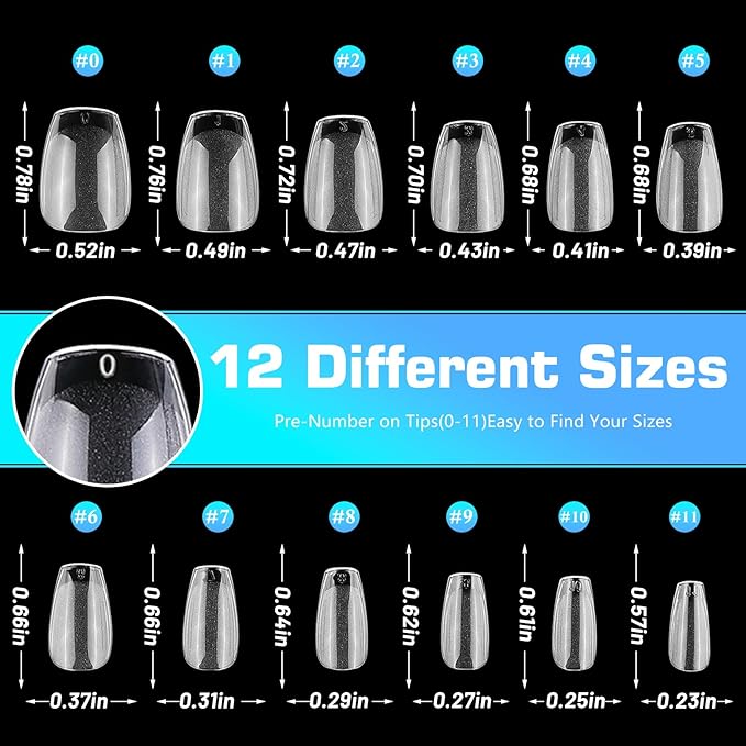 240pc Coffin Gel Nail Tips Short Fake Nails Clear Press on Nails Acrylic Nails Tips, 12 Size XS Full Cover Nail tips Coffin Soft Gel Nail Tips False Nails Extension Artificial Fingernail