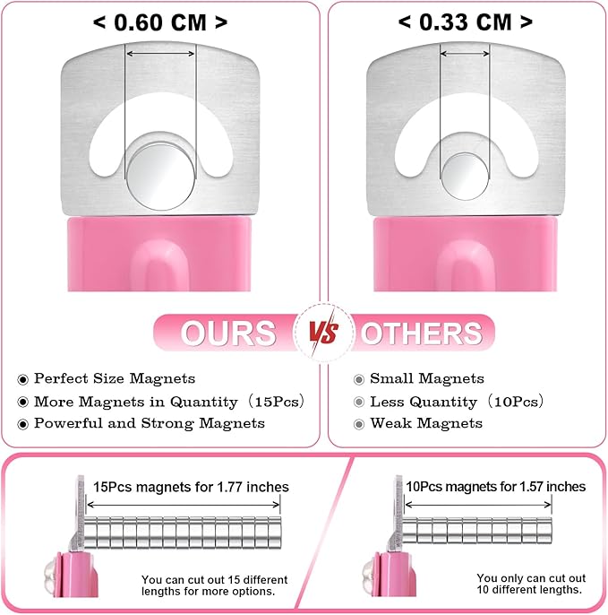 Light Pink Metal Premium Adjustable Nail Clippers with Magnet Sizers for Acrylic Nails, Professional Stainless Steel Fake False Nail Tip Clipper Cutter Trimmer, Manicure Tool for Salon Home Nail Art