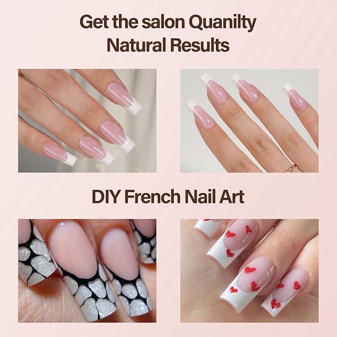 Vansiho French Tip Press on Nails, 150Pcs Long Square Pink Gel Nail Tips, Square 3 in 1 Pre-French Gel Tips, Fake Nails for Nail Art DIY 15 Sizes