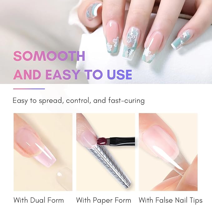 Makartt Poly Nail Gel Set, 2 Colors 50ML, Milky White and Nude Pink, Strong Builder for Extension Overlay Strengthener 3D Diy, Multifunctional, Long-lasting for Nails French Manicures Home Salon