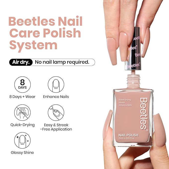 Beetles Nail Polish - Jelly Nail Polish Nude Nail Concealer Fast Dry Quick Natural Brown Nail Strengthener and Growth Treatment for Thin and Damaged Nails,0.51 FL OZ