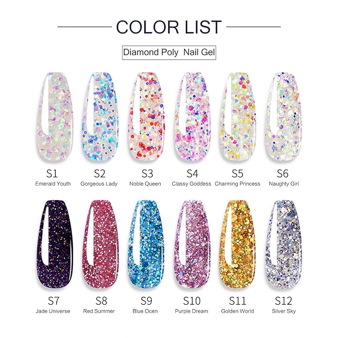 Shiny Nail Extension Gel,Poly Gel 8-Colors Set,New Upgrade Shiny Style Multiple Extension Poly GeL Nail Combinations Shine Your Life