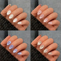 KQueenest 4 Packs Cat Eye Press On Nails Short Oval, Chrome Press On Nails for Women, Pastel Short Fake Nails Press Ons Almond, Glitter Glue On Nails for Daily Party, 96 Pcs False Nails Kit