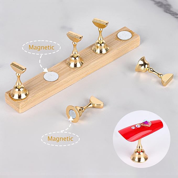 Tbestmax 4 Sets Nail Stand for Press on Magnetic Nail Tip Holder Nails Art Display Stand Wood Fake Nail Holder