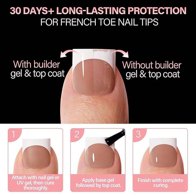 AILLSA French Tip Press on Toe Nails, 150PCS Sharp Square Brown Pink Acrylic Fake Toenails 15 Sizes Full Cover Long-Lasting for Women DIY Pedicure