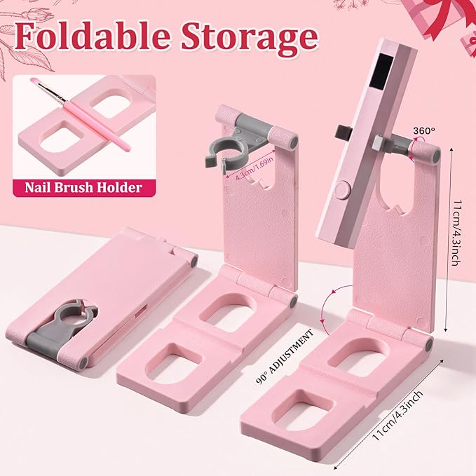 Handheld UV Nail Light with Stand, Mini Hand Held Nail Lamp with LED Display, Rechargeable Flash Cure Nail Lamp, Settings 20/60s Timer, Small Nail UV Light for Gel Nails Polish Home DIY, Pink