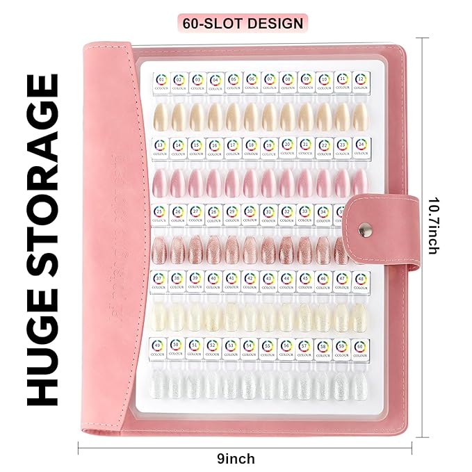60 Magnetic Nail Swatch Book,Leather Nail Color Display Book with 72 Magnetic Tips & Number Labels,Professional Detachable Page Design Nail Salon Color Display Book for Easy Preview & Storage