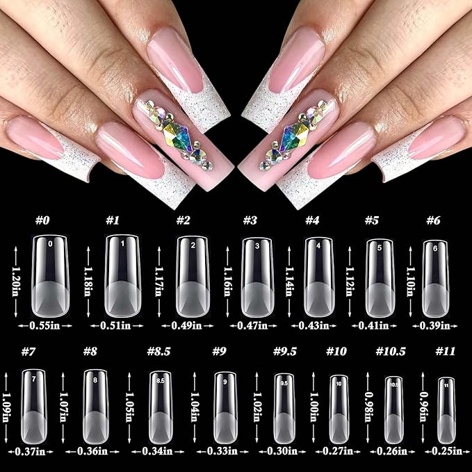 LoveOurHome 420pc Long Square Fake Nail Tips Clear Press on Nails, Square Gel Nail Tips Full Cover Soft Gel Nails Tip Long Artificial Fingernails False Nails for Nail Extension 15 Sizes