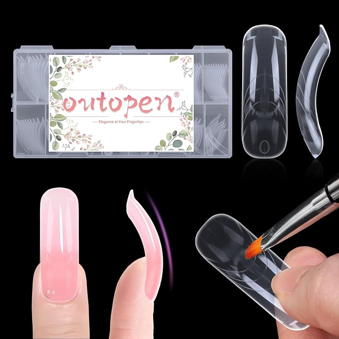 outopen 150pcs Long Curved Coffin Nail Forms Thicken Clear Coffin Shape Nail Mold for Polygel Acrylic Extension Full Cover Fake Press On Nail Molds for Beginners DIY Manicure,15 Sizes