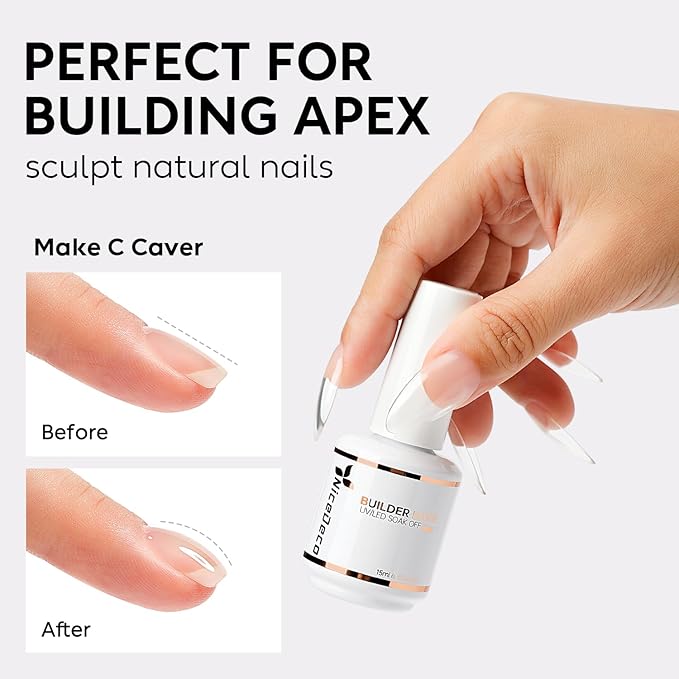 Nicedeco Builder Gel 15ML 8 in 1 Kit - Clear Base, Hard Gel, Extension Nail Gel for Nail Art Design-008