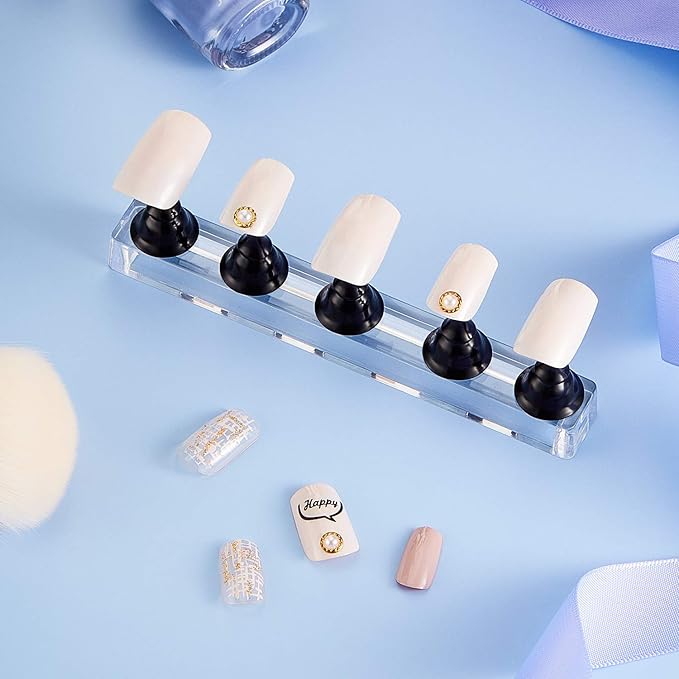 4 Sets Acrylic Nail Display Stand Nail Holder Magnetic Nail Practice Stand Fingernail DIY Nail Design Stand for False Nail Manicure Tool (Black)