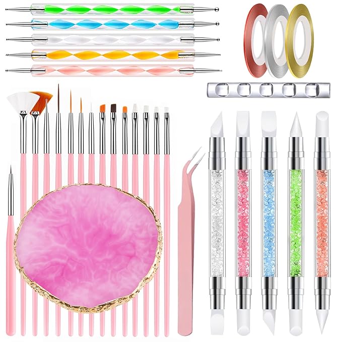 Nail Art Tools Set, Nail Art Brushes with Nail Art Palette, Nail Dotting Tools, Dual Tipped Silicone Nail Tools, Nail Design Tools Supplies Kit for Nail Tech and Beginners
