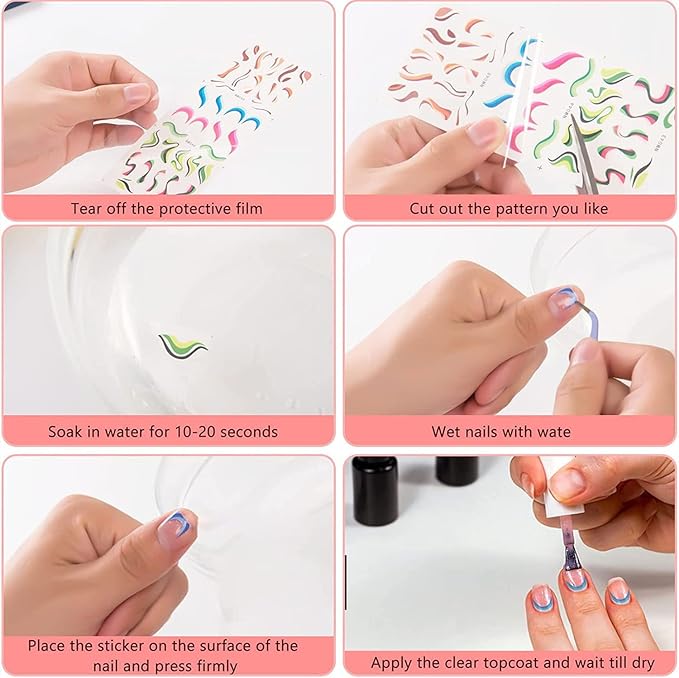 36 Sheets Colorful Stripes Nail Art Stickers Water Transfer Rainbow Nail Decals Wavy Stripe Heart Abstract Nail Art Design Supplies for Women Girls Nail Decoration Accessories