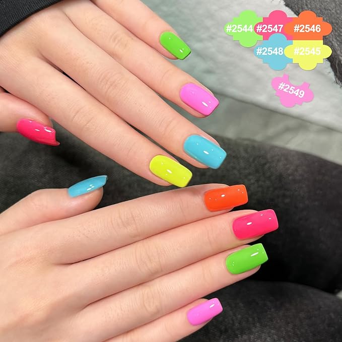 GAOY Neon Gel Nail Polish Set, 6 Bright Colors Orange Hot Pink Glow in Dark, Soak Off UV Light Cure Gel Polish Kit for Nail Art DIY at Home