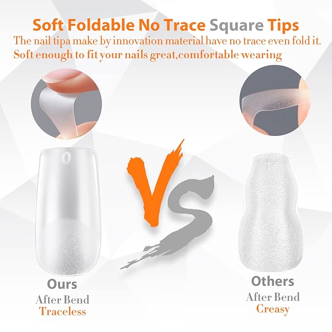 UNA GELLA Short Square Fake Nails Tips Full Matte 504 pcs Square Press on Nails Pre-shape for Full Cover Acrylic Nails French False Nails 12 Sizes False Soft Gel Tips