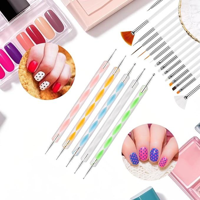 22 Pcs Nail Art Brushes Set with Resin Palette and Silicone Carving Pen,Professional Nail Art Tools Kit for DIY Gel Polish,Includes Dotting Tools and Nail Art Palette,white