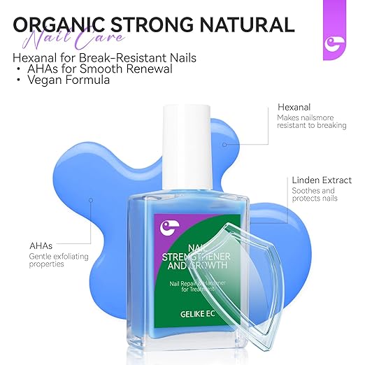 gelike ec Nail Strengthener and Growth Polish: Milky Blue Quick Dry Nail Hardener Repair Damaged Thin Nails for Women After Gel Removal With Multi-Vitamins and Protein 16ml Vegan