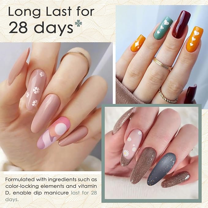 Lavender Violets 94 PCS Dip Powder Nail Kit Starter, 30 Colors Nude Brown Green Blue All Season with Dip Powder Liquid Set and Nail Art Tool B704
