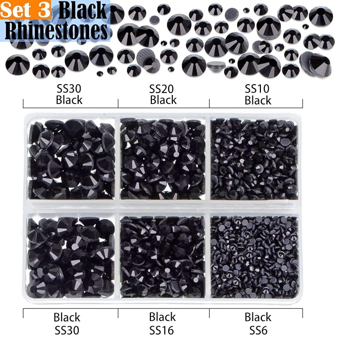 LPBeads 10000pcs Hotfix Rhinestones Flatback Glass Crystal Clear Black and 12 Mixed Color Rhinestone with Tweezers and Picking Pen for Crafts Clothes Nail Art