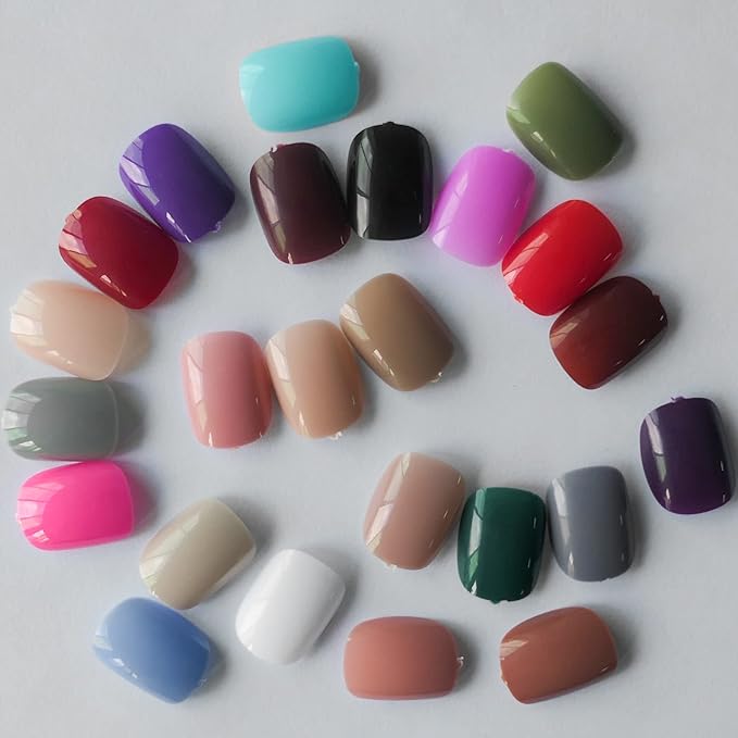 AddFavor 576pcs Short Press on Nails 24 Color Glossy Fake Nails Full Cover Solid Color Acrylic Artificial False Nail Tips for Women Girls Nail Art Manicure