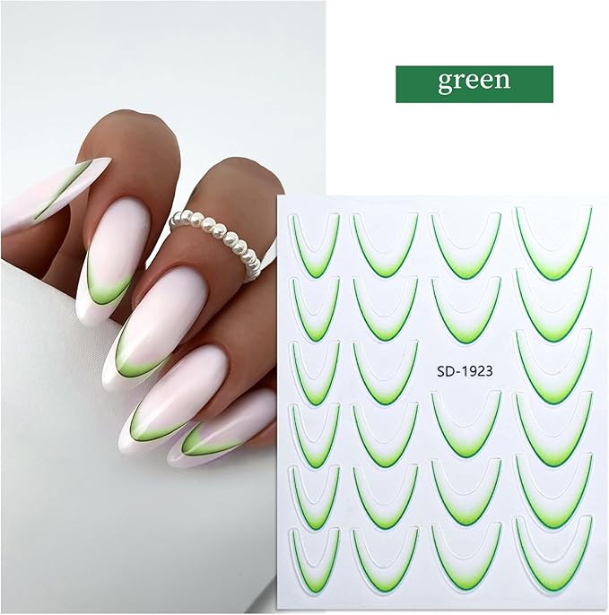 9 Colors French Manicure Nail Art Stickers, 3D Gradient French Tip Stickers Self-Adhesive Nail Decals for DIY Nail Art Decoration 9 Sheets
