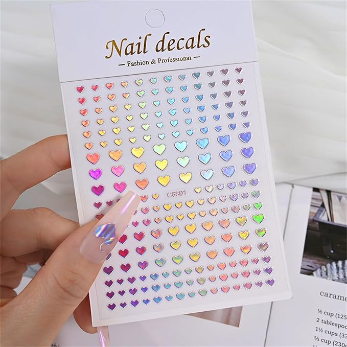 Valentine's Day Nail Art Stickers - Red White Heart Nail Decals, Self-Adhesive Sexy Kiss Heart for DIY 3D Nail Supplies Decoration (6 Sheets)