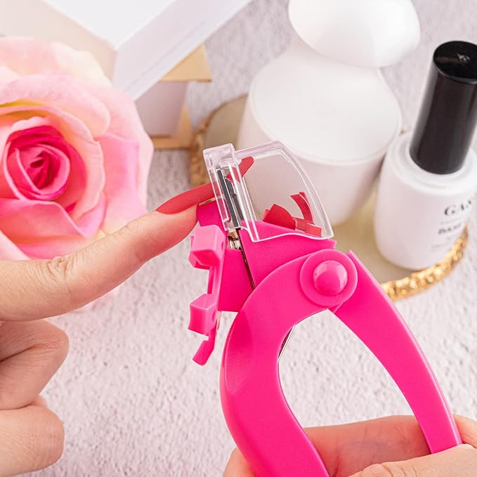 Belleboost Adjustable Acrylic Nail Clippers with Sizer and Catcher, Hot Pink Professional Dial Stainless Steel Blade Nail Tips Cutter, Artificial Fake Nail Trimmer, Manicure Tool for Salon Home