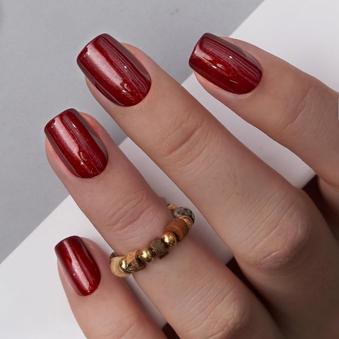 Curvlife Soft Gel Press on Nails Fake Nails with Grayish Red Design Full Cover False Nails Reusable Nail Kit with Nail Glue Adhesive Tabs Artificial Glue on Nails