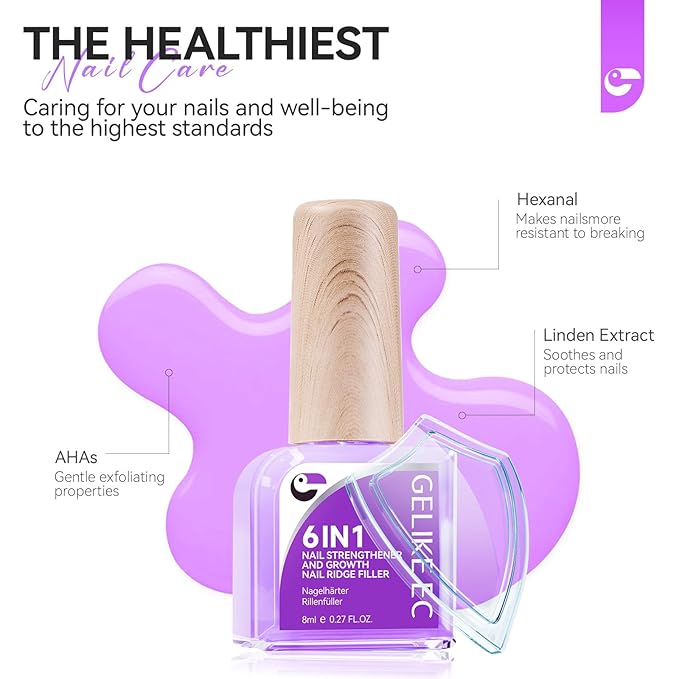 Nail Polish Strengthener and Growth: Lavender Haze Gelike EC 6 in 1 Natural Hardener - Long Lasting Nail Polish Hardener Extra Strong and Growth for Daily Work Home Salon