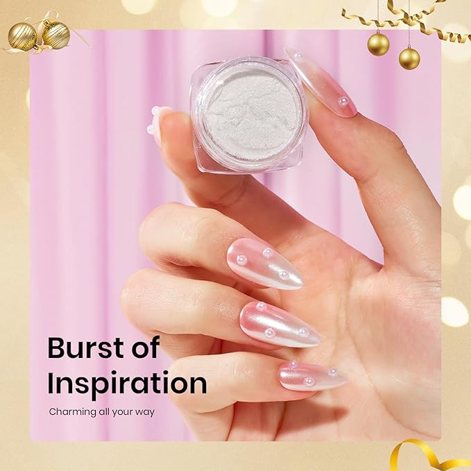 Beetles White Chrome Nail Powder for Gel Nail Pearl Mirror Effect Gel Polish Nails Glitter Manicure Holographic Pigment Crome Nail Powder Nails Art Design Gifts for Women