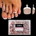 Brown Toe Nail Tips, 216pcs Short Press on Toenails for Women, Soft Toe Nail Press Ons, Square French Tip Toe Press on nails, Soak Off Acrylic Full Cover Fake Toenails Extension in 12Sizes