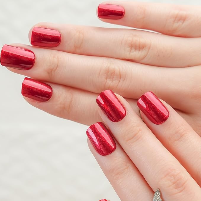 30Pcs Almond Press On Nails - Supremely Fit & Natural Soft Gel Almond Nails,15 Sizes, Reusable Fake Nails Kit with Gift Box for Women (Cherry Red)