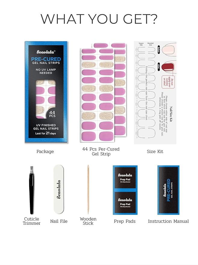 Pre Cured Gel Nail Strips - 44PCS Salon Quality Gel Nail Stickers - Long Lasting Polish Wraps for Women no UV Light Needed Easy Apply & Remove (Peach Pink)