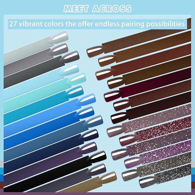 MEET ACROSS 30pcs Gel Nail Polish Set,Soak Off UV LED Lamp Gel Nail Polish Kit,Fashion Shimmer Nail Art Design Gifts for Women Manicure Salon (Cool Color Series)