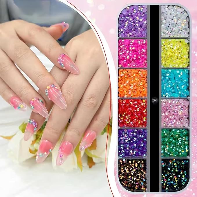 3D Mini Small Metal Stainless Steel Caviar Nail Beads Balls, 0.8-3mm Gold Silver Alloy Nail Art Chain Charms Studs with Tweezers and Dual-end Brush (9-K1-3mm-jelly)