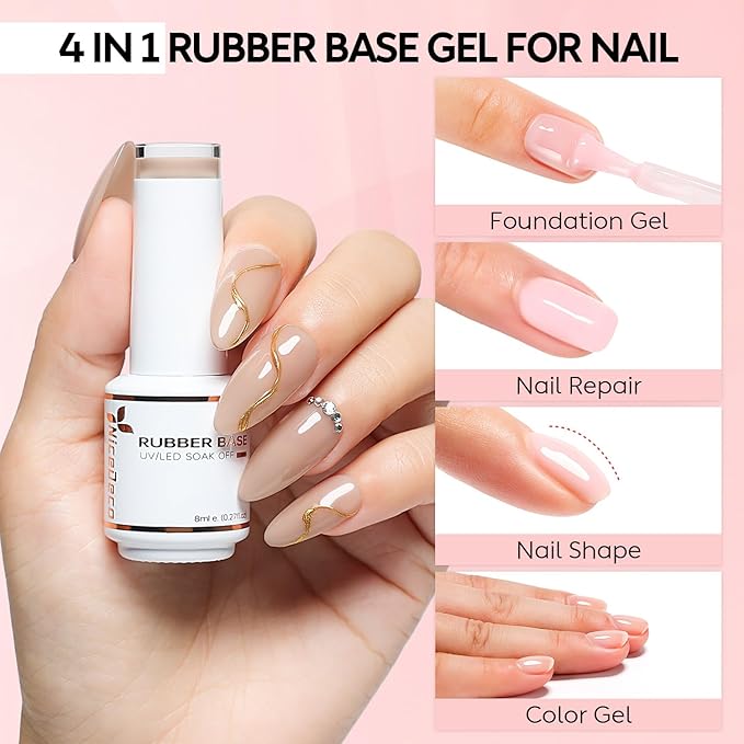 Nicedeco Hema Free Rubber Base Gel Polish for Nails Cruelty Free Vegan 6 Pcs Rubber Gel Nail Strengthener Nude Pink Nail Gel Polish Set 34