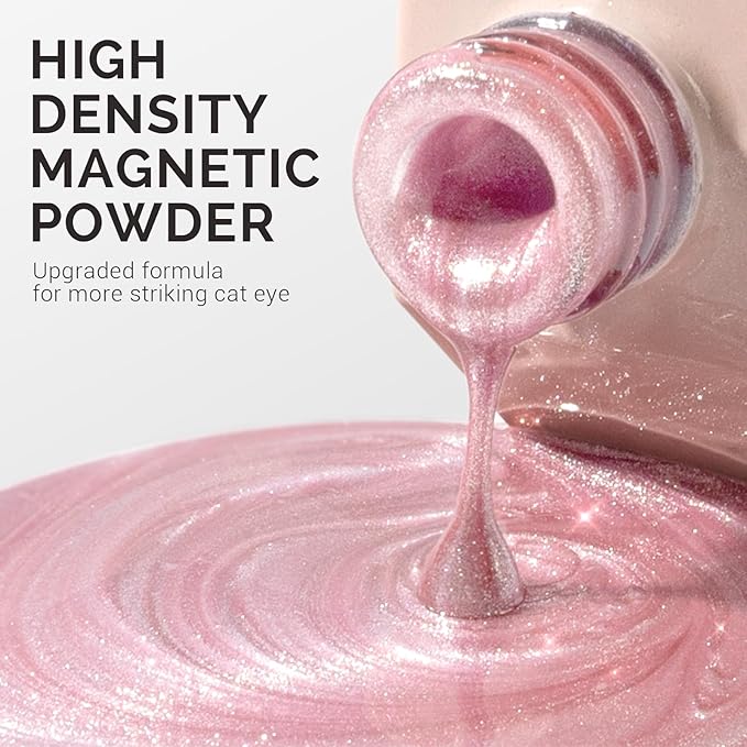 MelodySusie Jeweliver Cat Eye Gel Nail Polish, 0.5 Fl Oz Pink Glitter Holographic Magnetic Nail Polish with Magnet, UV Nail Polish for Nail Art Manicure Salon DIY at Home C04