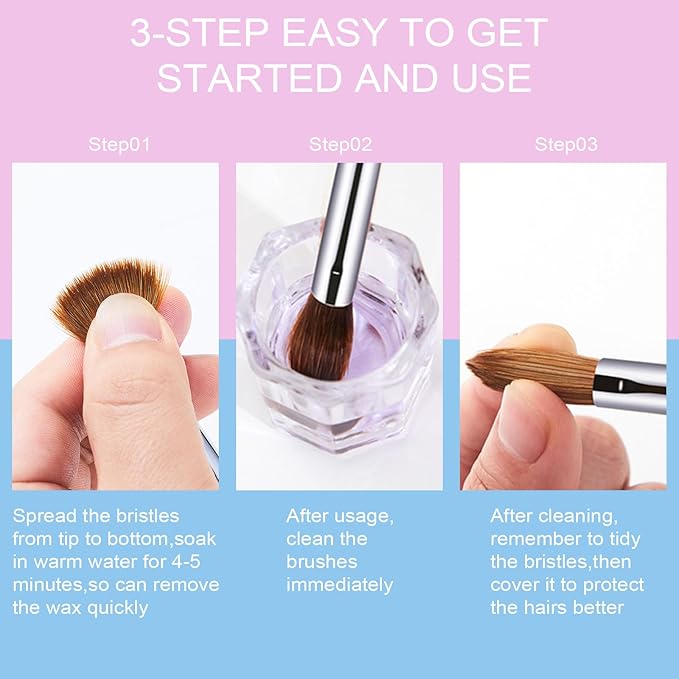 2Pcs Acrylic Nail Brushes Set, 100% Pure Kolinsky Size 12 Nail Art Brush & Small Clean Up Brush, Art Design & Polish Mistake Cleaning Manicure Tools for Women Acrylic Application